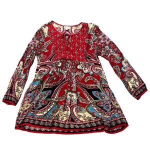 Altar’d State- Mini Tunic Dress- 3/4th sleeve- red blue - small- spring dress